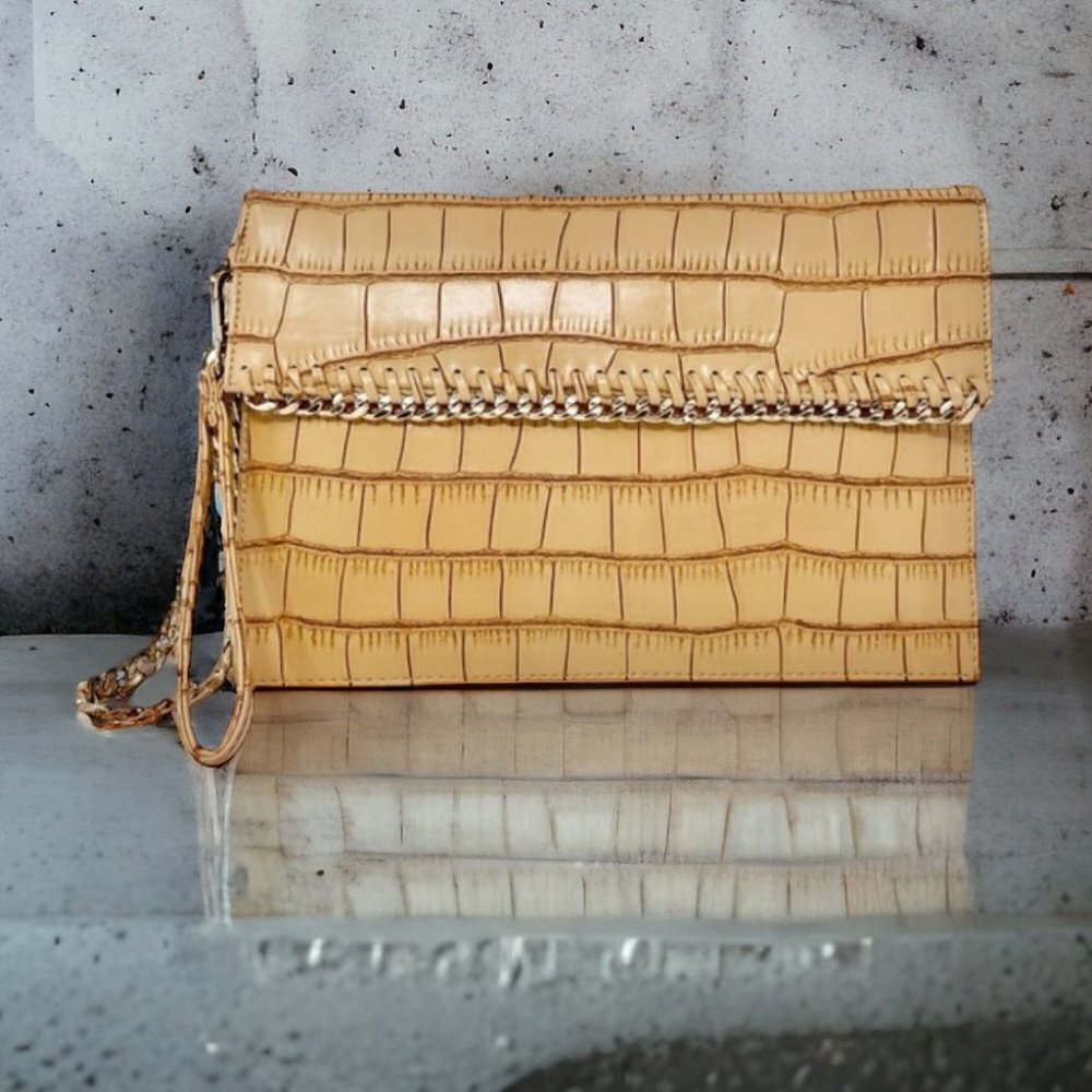 Sergio Feretti Tan Croc Faux Leather Wristlet Clutch